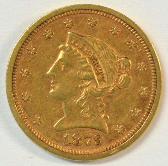 Very scarce 1879-S US $2.50 Liberty Gold Piece. Sharp