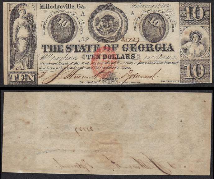 1863 The State of Georgia Milledgeville Obsolete