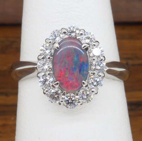 Opal & Diamond Halo Ring