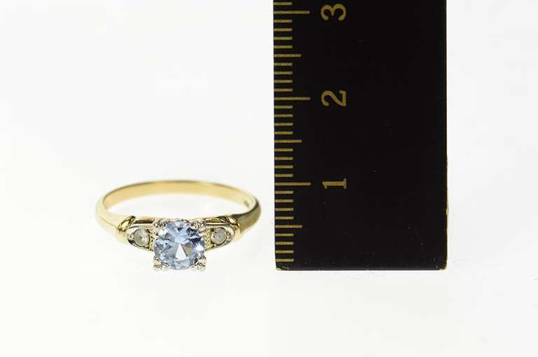 14K Yellow Gold 1940's Blue Topaz CZ Accent Statement Ring