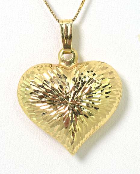 Glittering Textured Heart Necklace in 14KT Yellow Gold