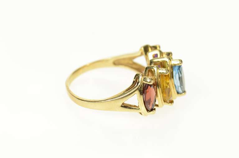 14K Yellow Gold Five Stone Amethyst Topaz Citrine Garnet Ring