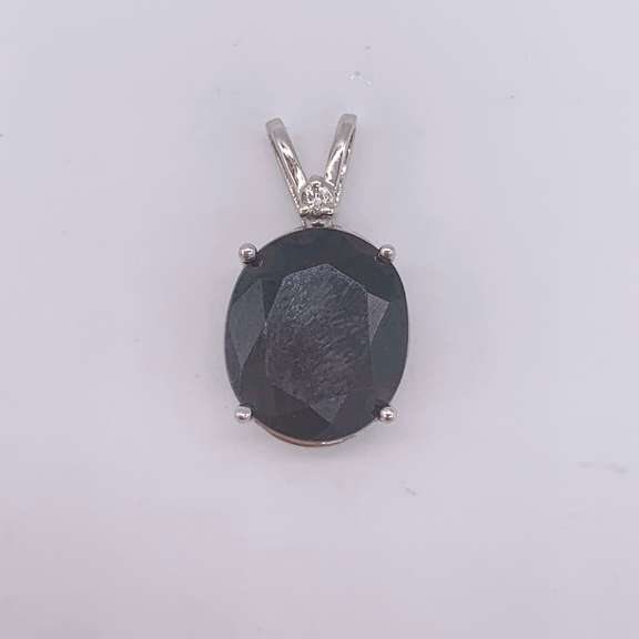 Large Sapphire & Diamond Pendant in Solid Gold