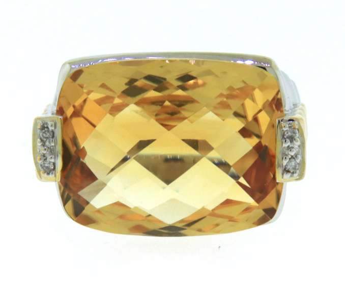 Majestic White Gold Cushion Cut Citrine and Diamond Ring