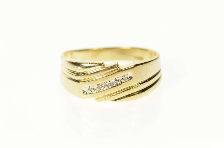 10K Yellow Gold Squared Diamond Men's Classic Wedding Ring