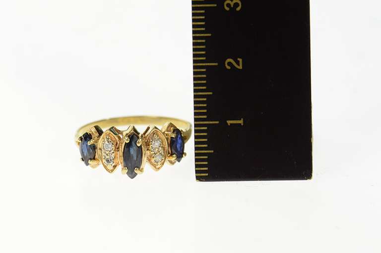 14K Yellow Gold Marquise Sapphire Diamond Accent Band Ring