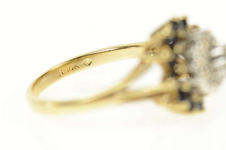 10K Yellow Gold Round Sapphire Diamond Halo Cocktail Ring