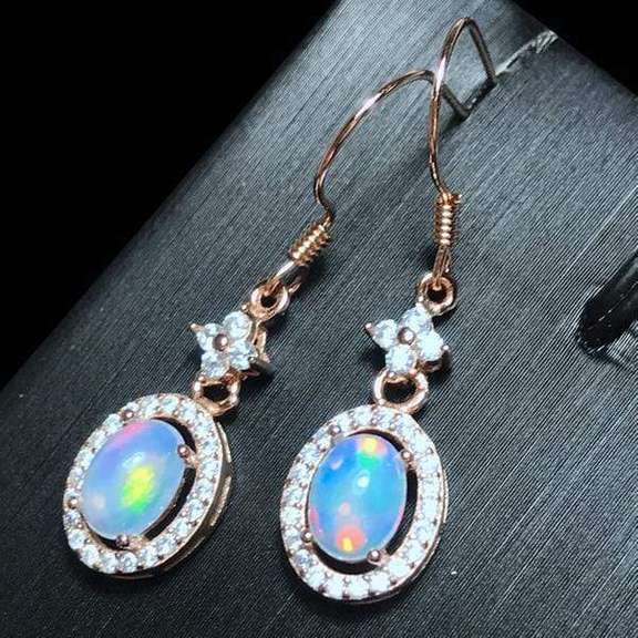 GENUINE ETHIOPIAN OPAL & CREATED WHITE SAPPHIRE 1.20 CT GENUINE ETHIOPIAN OPAL STERLING SILVER EARRINGS