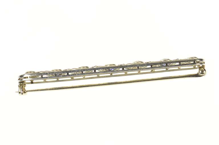 18K White Gold 1.52 Ctw Art Deco Sapphire Diamond Filigree Pin/Brooch