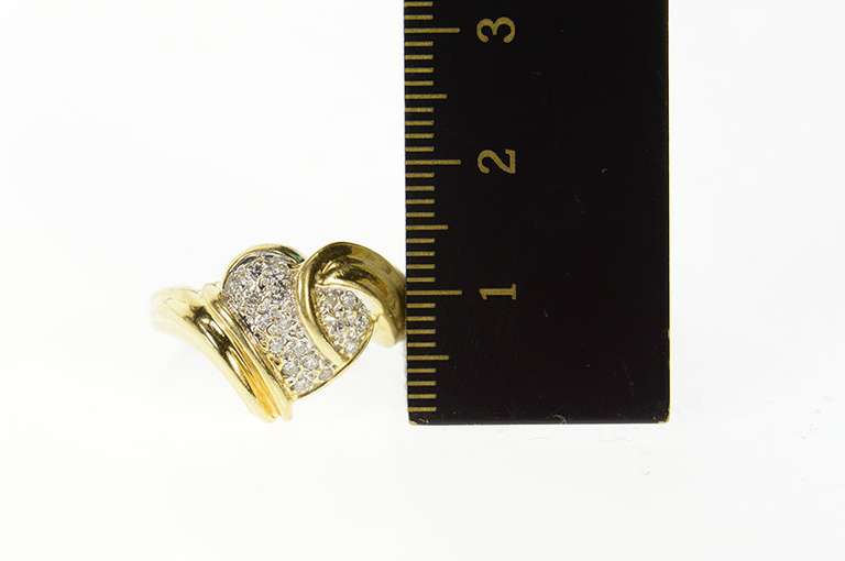 14K Yellow Gold Retro Pave Diamond Heart Bypass Ring