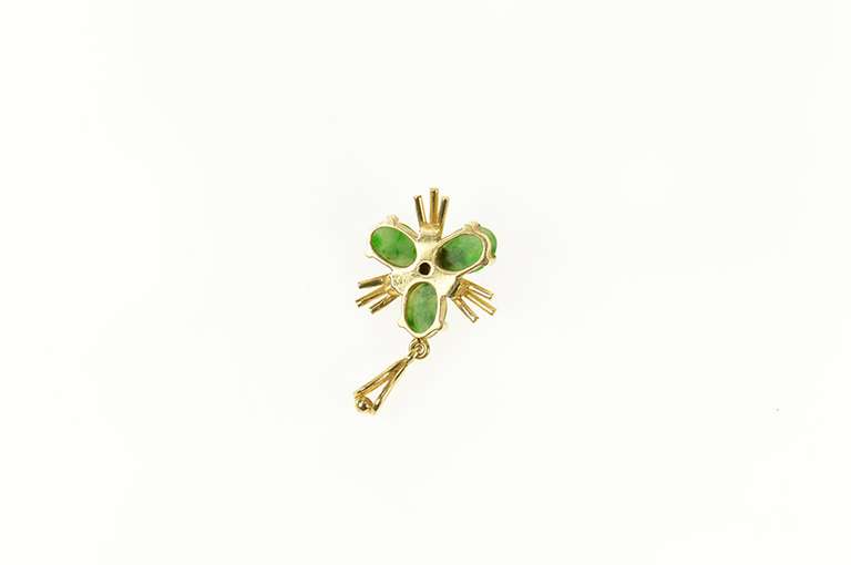 14K Yellow Gold Retro Jade Clover Shamrock Good Luck Pendant