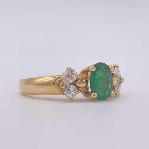 18kt Yellow Gold, Emerald, & Diamond Ring