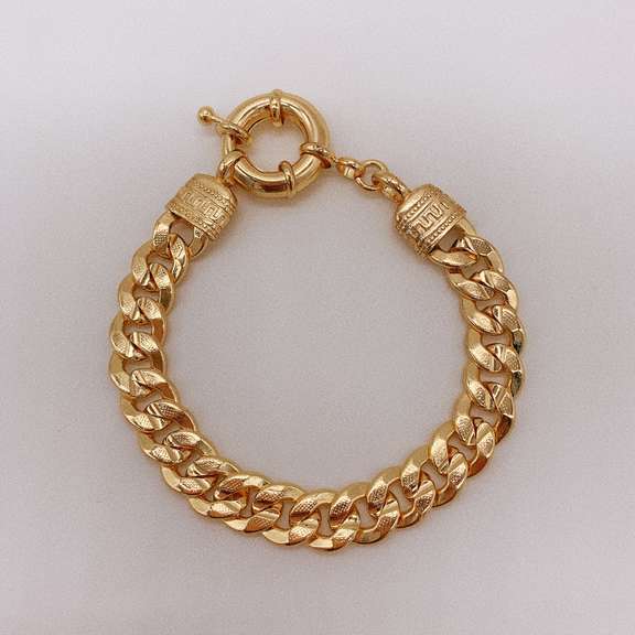Fancy Italian Made 18kt Gold Plated Greek Key Design Bracelet