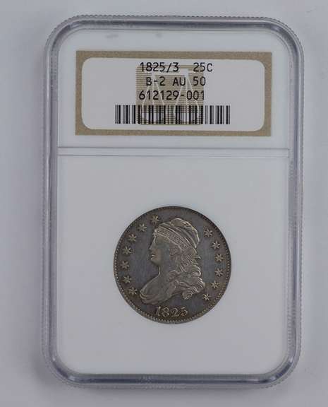 AU50 1825/3 Capped Bust Quarter - B-2 - Graded NGC