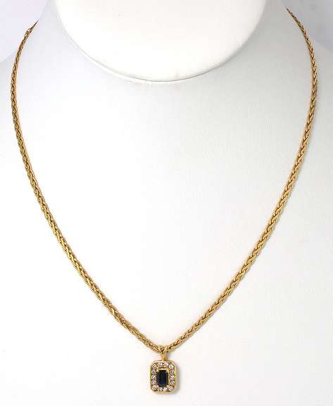 Classy Sapphire & Diamond Necklace in 14KT Yellow Gold