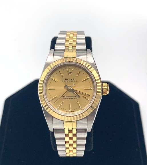 Ladies Two Tone Datejust Rolex with Gold Dial