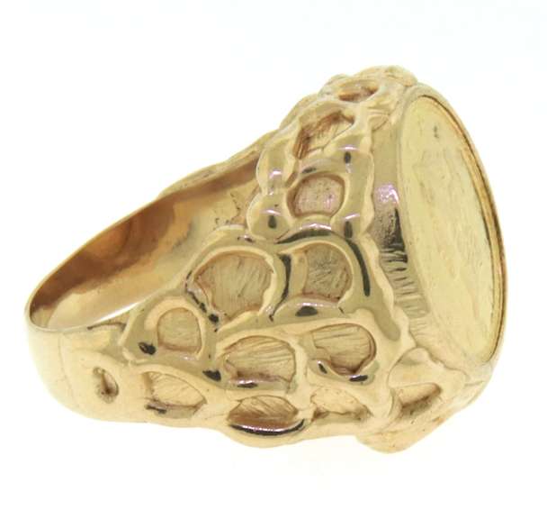 Wonderful Yellow Gold Nugget 1854 $1 Gold Coin Ring