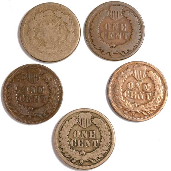 1859 62 65 74 &79  Indian Head Cents