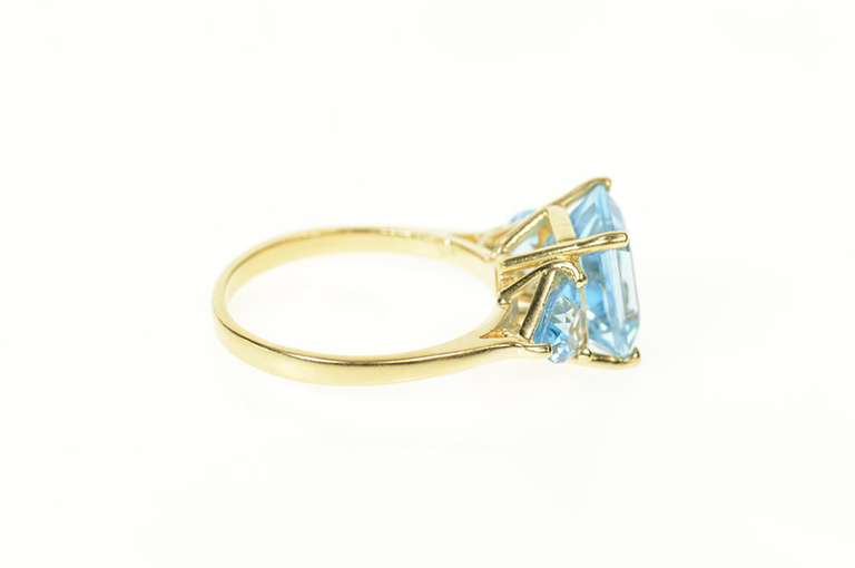 14K Yellow Gold Three Stone Emerald Blue Topaz Statement Ring
