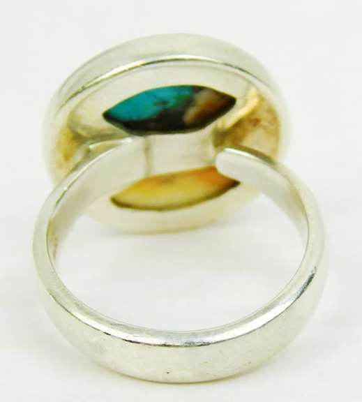 Sterling Ring with Inlaid Semi-Precious Gemstones, 7
