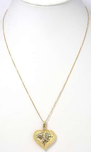 Glittering Textured Heart Necklace in 14KT Yellow Gold