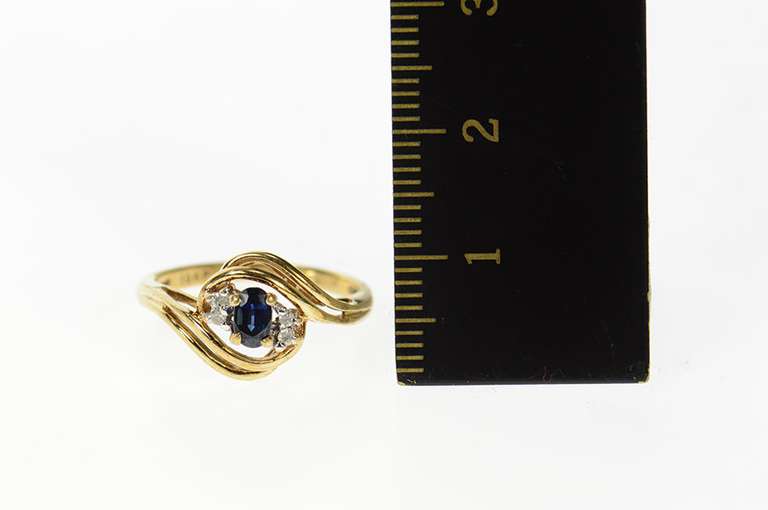 10K Yellow Gold Natural Sapphire Diamond Accent Bypass Ring