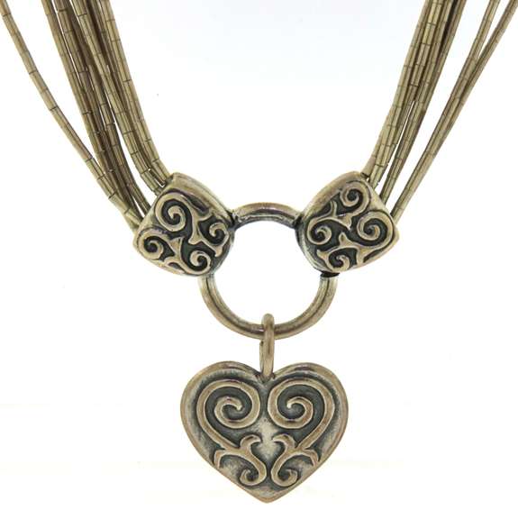 Multi Strand Sterling Silver Necklace with Heart Shaped Pendant Charm