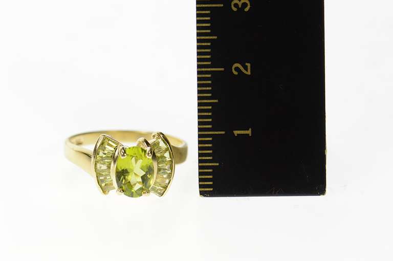 10K Yellow Gold Oval Peridot Semi Halo Statement Ring