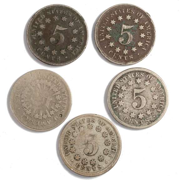 5 Shield Nickels