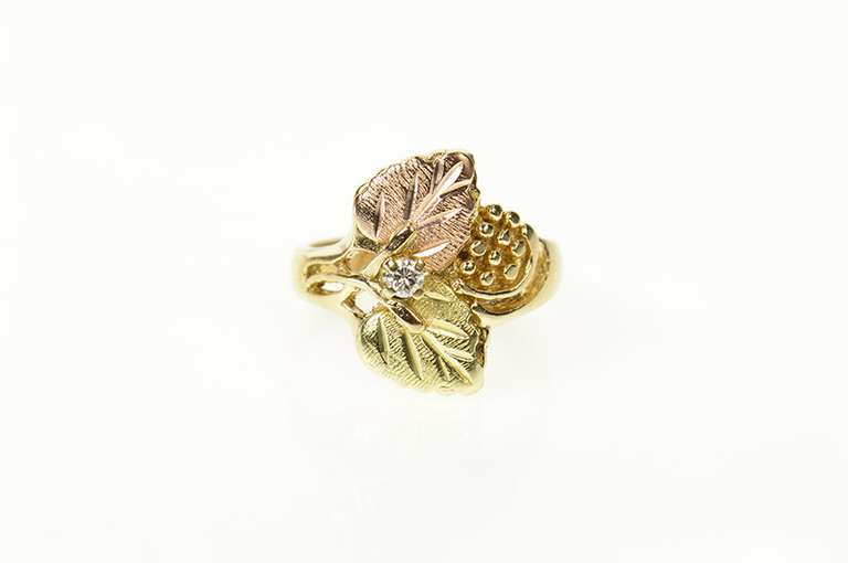 10K Yellow Gold Diamond Inset Black Hills Leaf Statement Ring