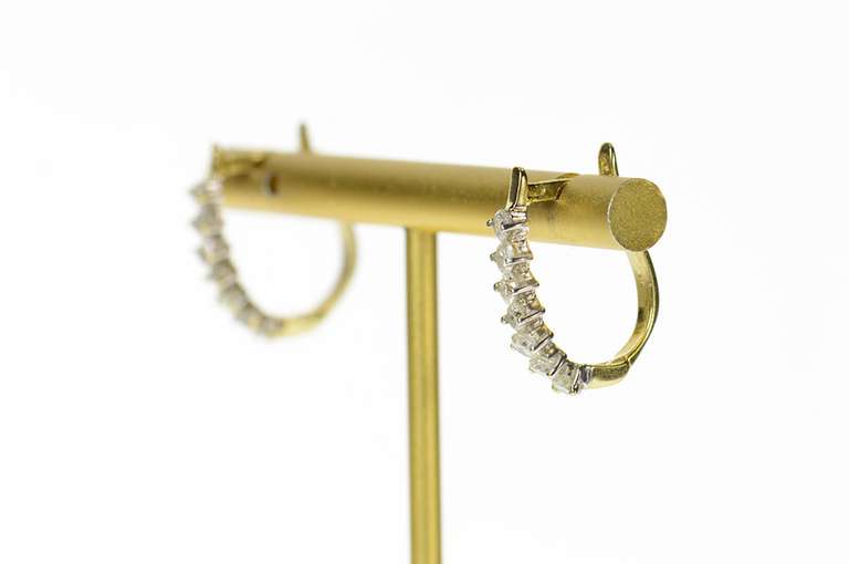 14K Yellow Gold Oval Diamond Classic Lever Back Hoop Earrings