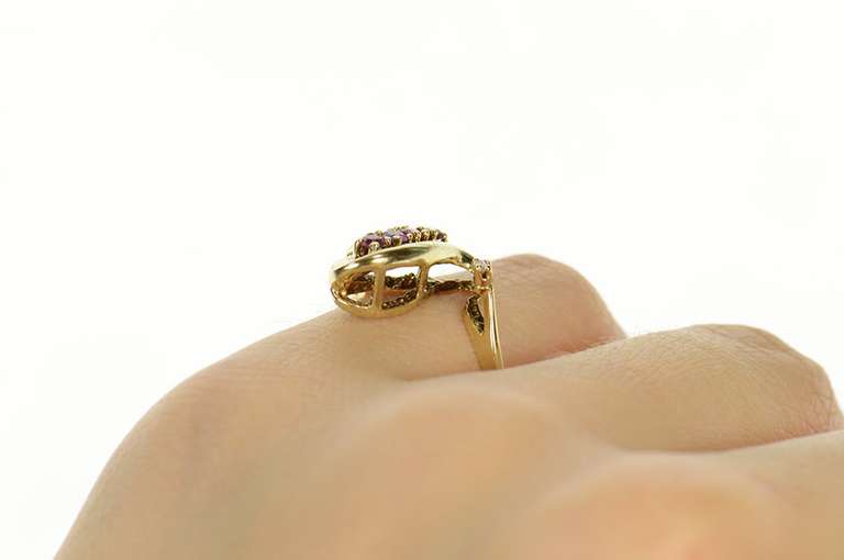 10K Yellow Gold Ruby Diamond Retro Wave Abstract Statement Ring