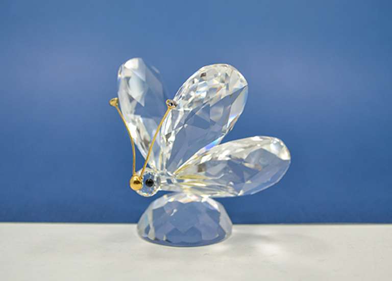 Vintage Swarovski Crystal Butterfly Figurine With Black Eyes and Gold Plated Antenna