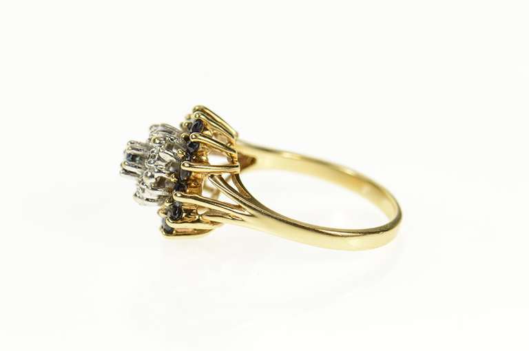 10K Yellow Gold Round Sapphire Diamond Halo Cocktail Ring