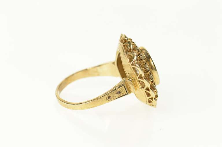 14K Yellow Gold Natural Opal Diamond Halo Victorian Cocktail Ring