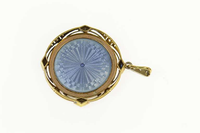 14K Yellow Gold Art Deco Painted Ceramic Virgin Mary Jesus Pendant