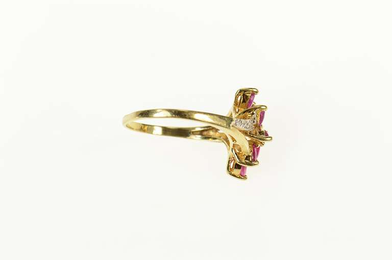 10K Yellow Gold Marquise Ruby Cluster Diamond Accent Ring