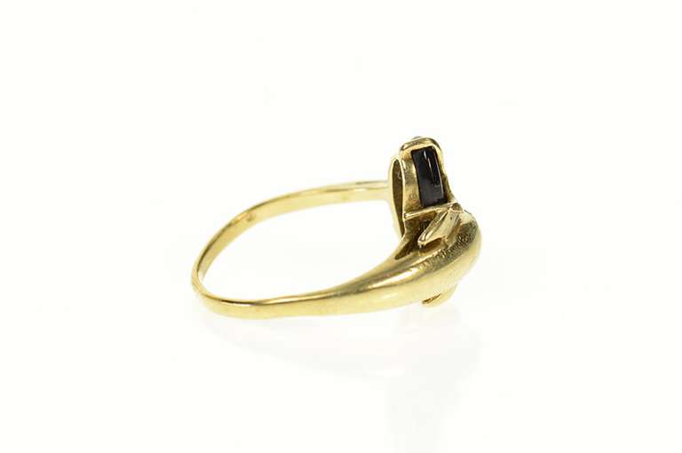 10K Yellow Gold Oval Black Onyx Dolphin Bypass Wrap Ring