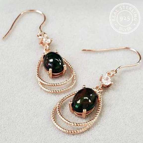 GENUINE ETHIOPIAN BLACK OPAL & CREATED WHITE SAPPHIRE 2.40 CT GENUINE STERLING SILVER EARRINGS