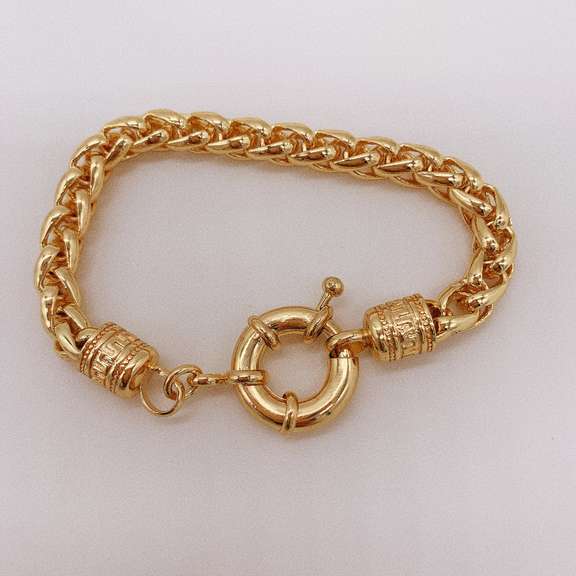 Fancy Italian Made 18kt Gold Plated Greek Key Design Bracelet
