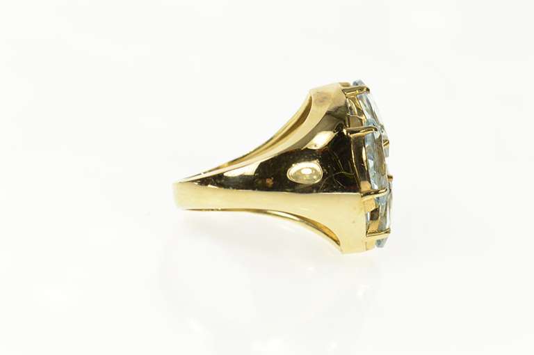 10K Yellow Gold Marquise Blue Topaz Squared Cluster Ring