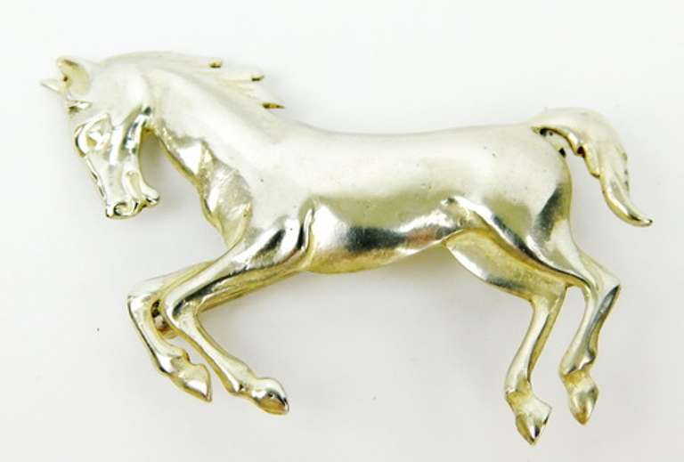 Vintage Sterling Silver Galloping Horse Brooch
