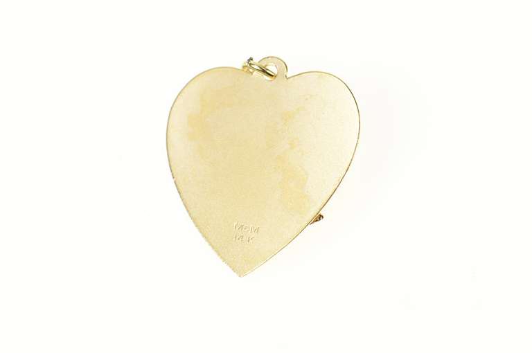 14K Yellow Gold Sweet Heart Rose Syn. Ruby Retro Love Charm/Pendant