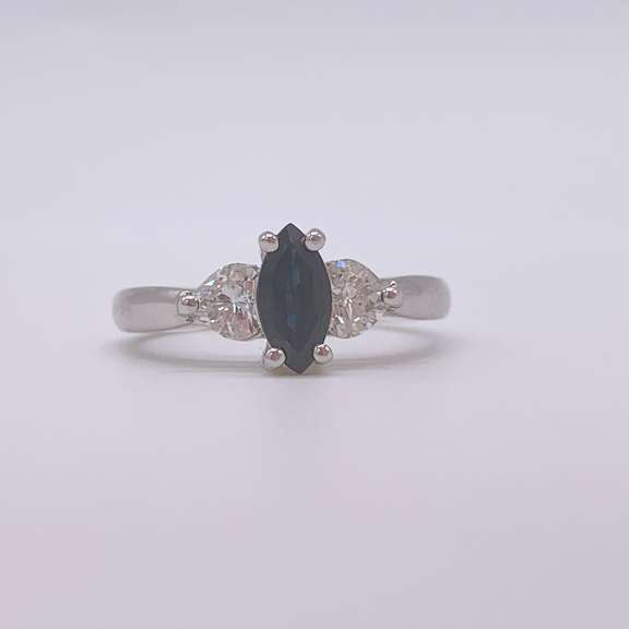 14kt Gold, Blue Sapphire, & Diamond Ring