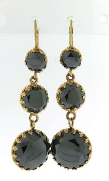 Vintage 14kt YG Round Hematite Drop Earrings