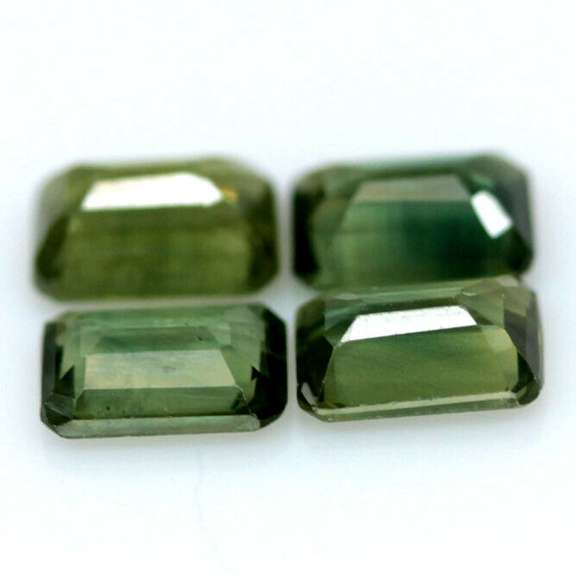 Exotic 3.10ct 4pc emerald cut green blue Sapphire set