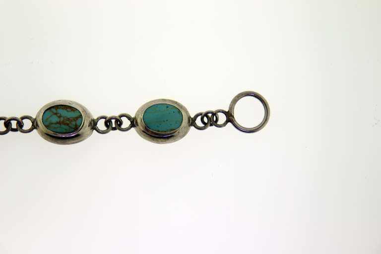 vintage Sterling Silver Turquoise Link Bracelet
