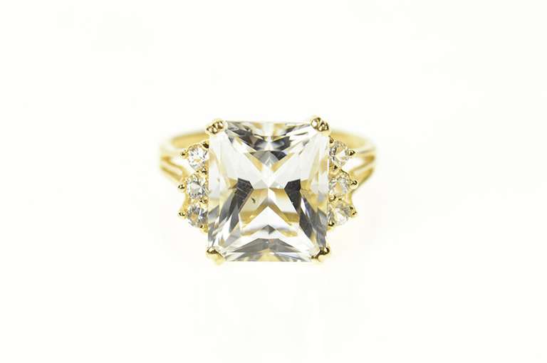 14K Yellow Gold Brilliant Sim. Aquamarine CZ Accent Cocktail Ring