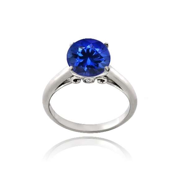Sterling Silver 2.25ct Created Blue Sapphire Round Solitaire Ring