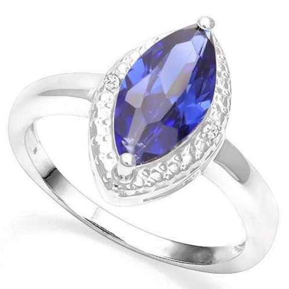 STERLING SILVER 2.74 CT LAB TANZANITE & DIAMOND COCKTAIL RING